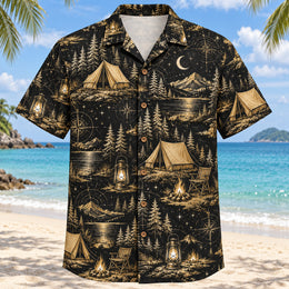 Black Gold Tent Camping Hawaiian Shirt