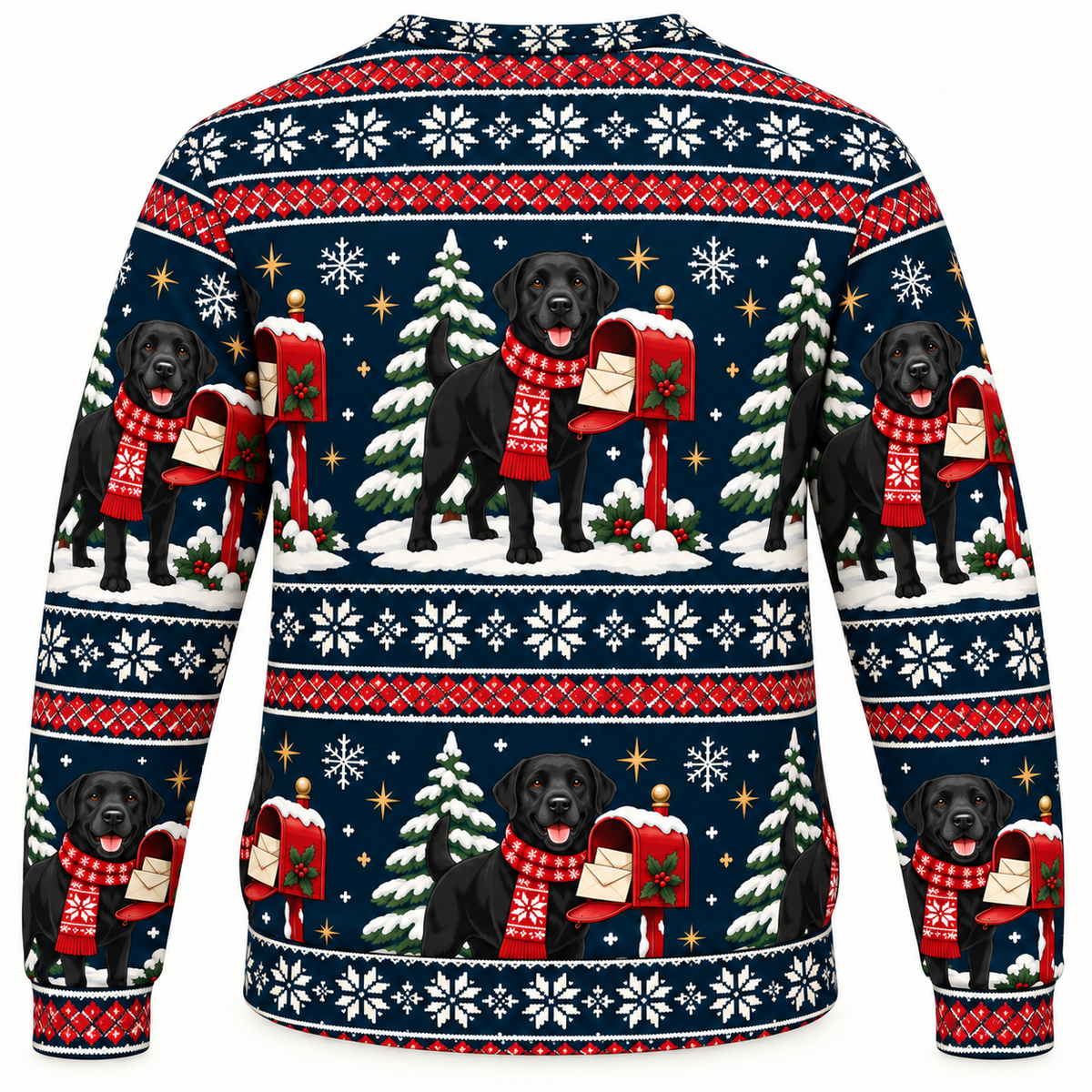 Black Labrador Christmas Mailbox Ugly Sweater back