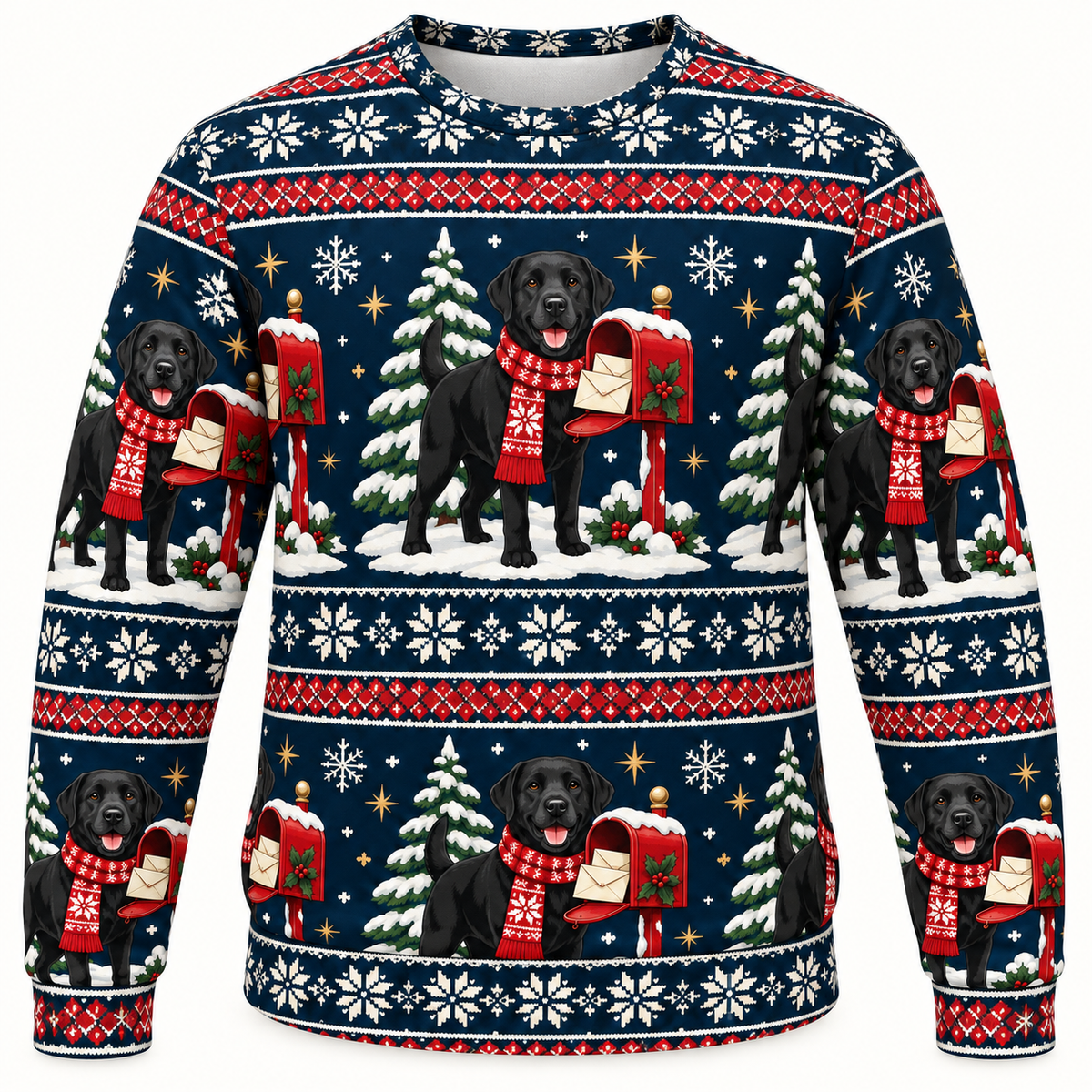 Black Labrador Christmas Mailbox Ugly Sweater front