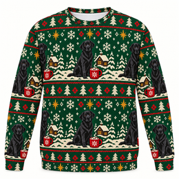 Black Labrador Christmas Cocoa Cabin All Over Print Sweater