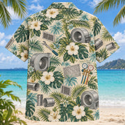 Back view of Blower HVAC Hawaiian Shirt with matching artwork in moss, aqua, sand
