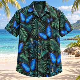 Blue Morpho Palm Butterfly and Moth Hawaiian Shirt