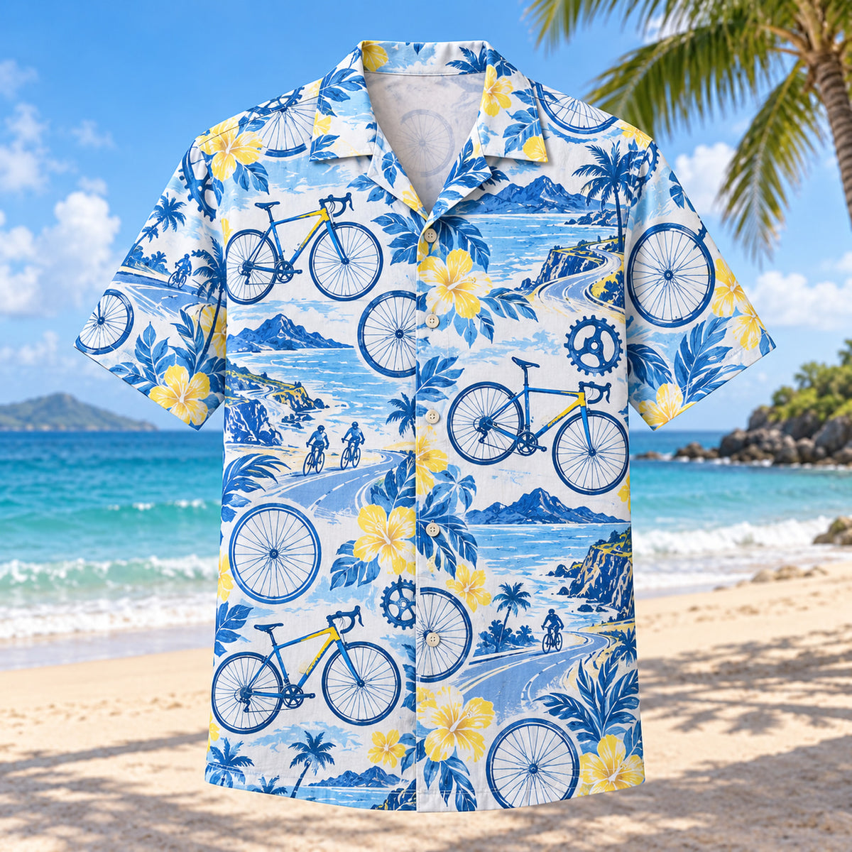 Blue Sketch Cycling Hawaiian Shirt