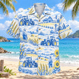 Blue Sketch Farmer and Tractor Hawaiian Shirt