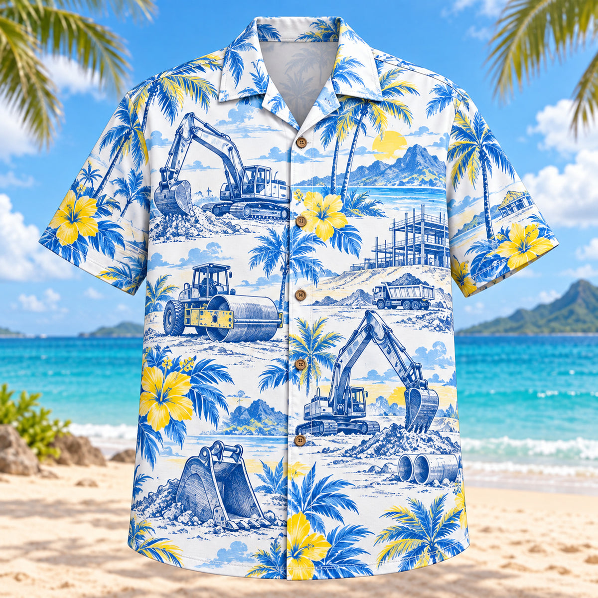 Blue Sketch Heavy Equipment Operator Hawaiian Shirt