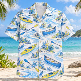 Blue Sketch Kayak and Canoe Hawaiian Shirt