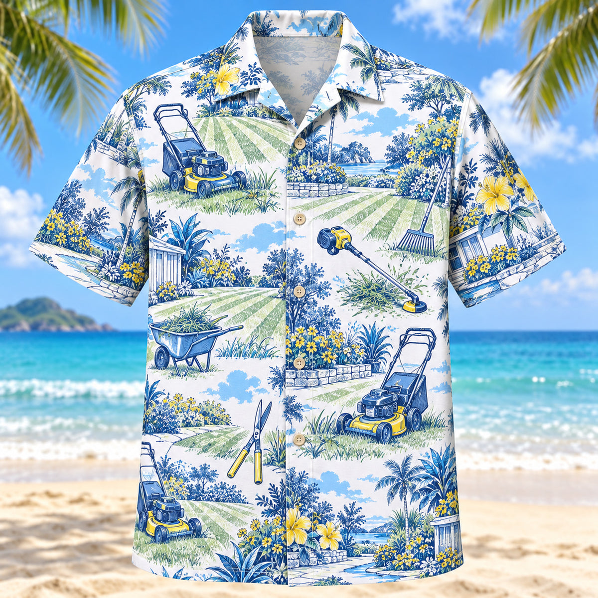 Blue Sketch Landscaper Hawaiian Shirt