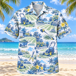 Blue Sketch Landscaper Hawaiian Shirt