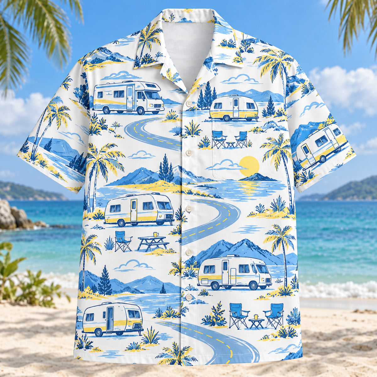 Blue Sketch RV and Travel Trailer Hawaiian Shirt