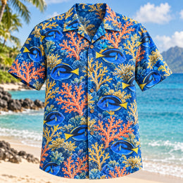 Blue Tang Coral Reef Aquarium Hawaiian Shirt