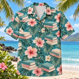 Book Stack Hibiscus Book Lover Hawaiian Shirt