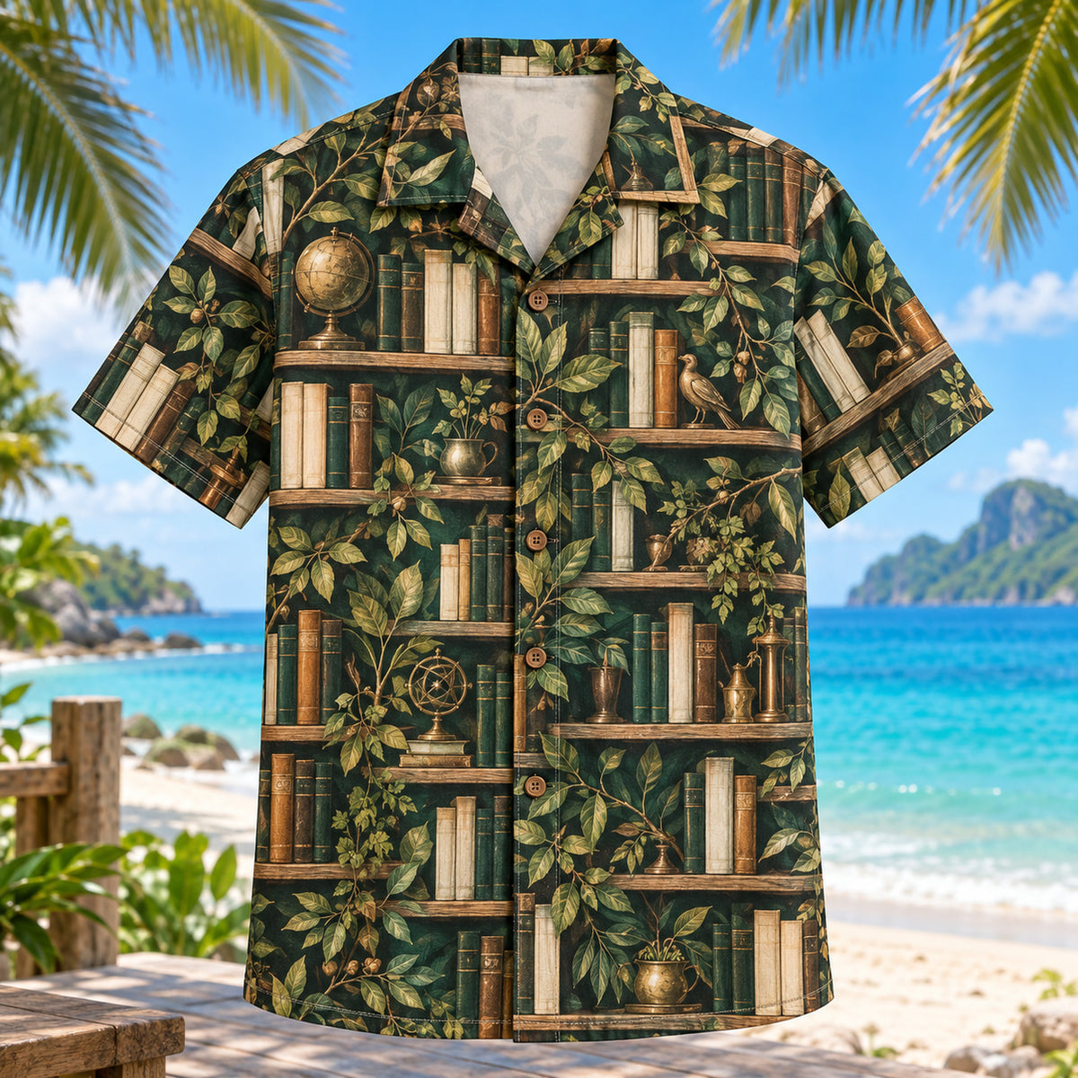 Bookcase Botanical Book Lover Hawaiian Shirt