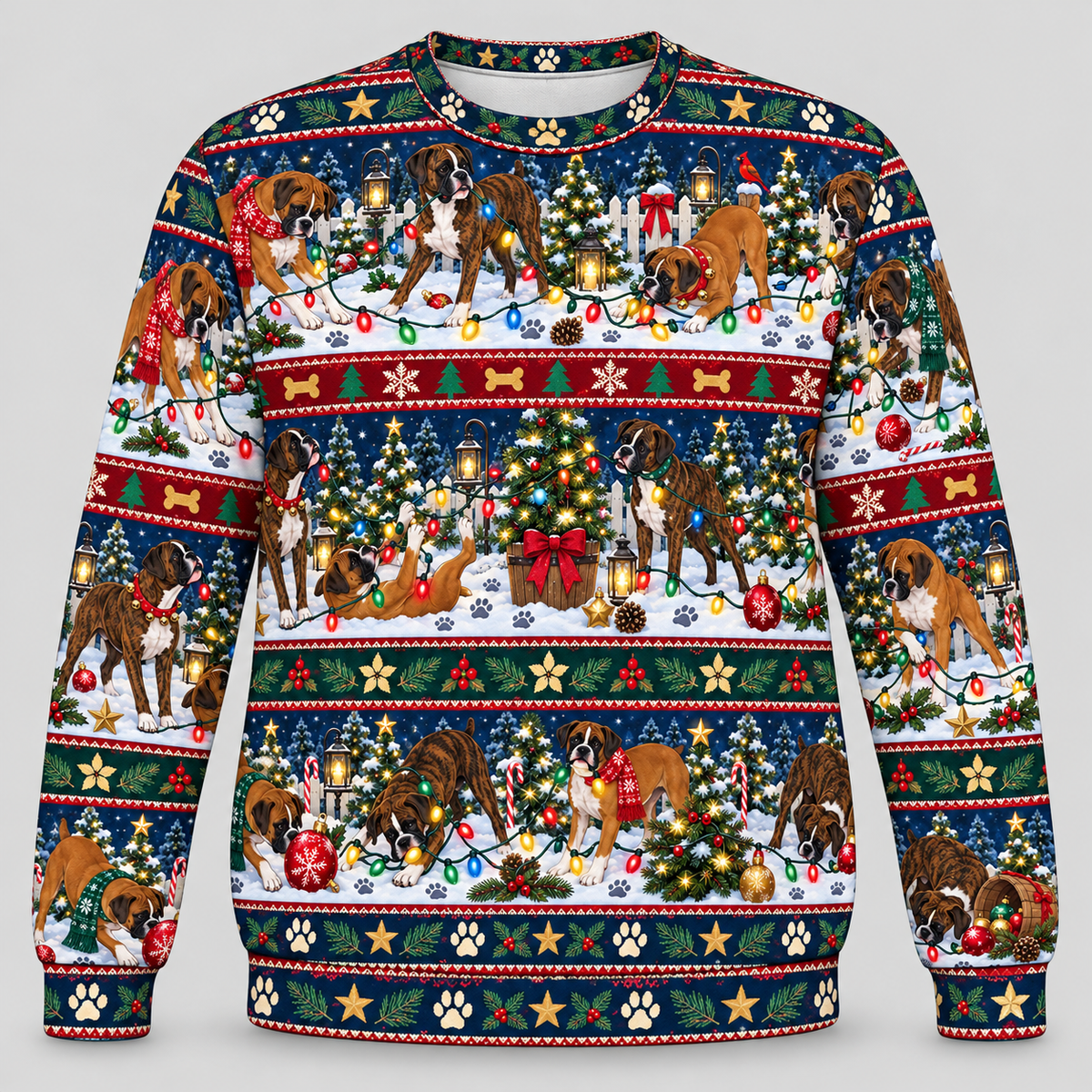 Boxer Christmas Ugly Sweater – Holiday Lights