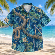Front view of Branch Pattern Arborist Hawaiian Shirt with original branch pattern motifs, with tropical botanical accents; no text or branded equipment