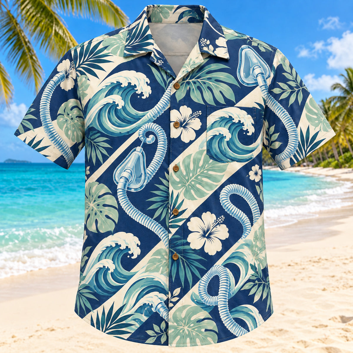Breathing Wave Navy Respiratory Therapist Hawaiian Shirt