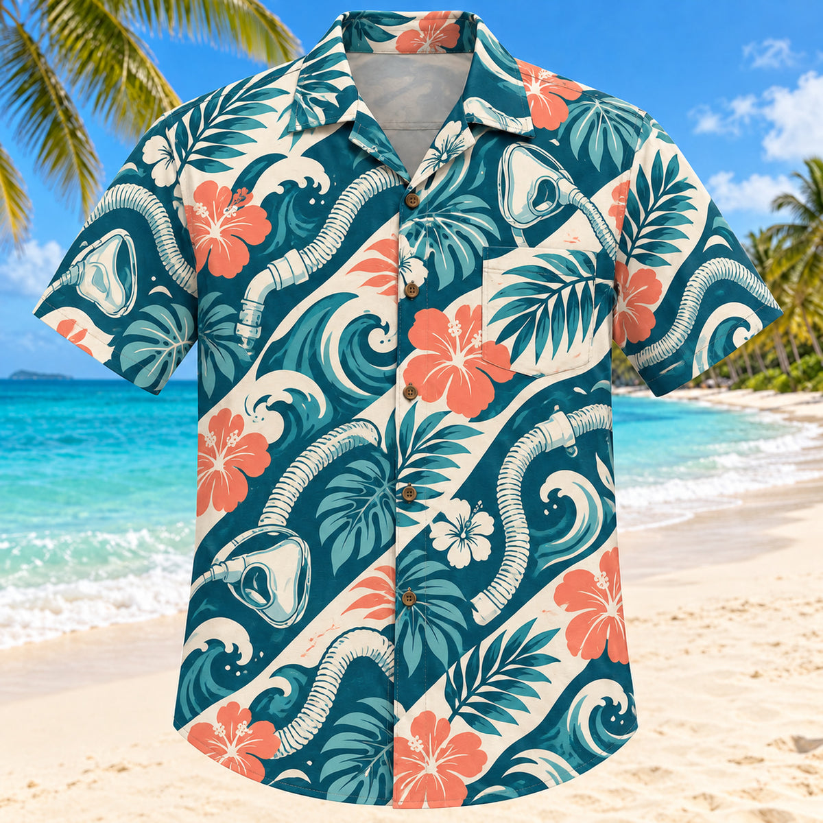 Breathing Wave Teal Respiratory Therapist Hawaiian Shirt