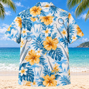 Back view of Brush Strokes Dentist Hawaiian Shirt with matching artwork in sky, white, ochre