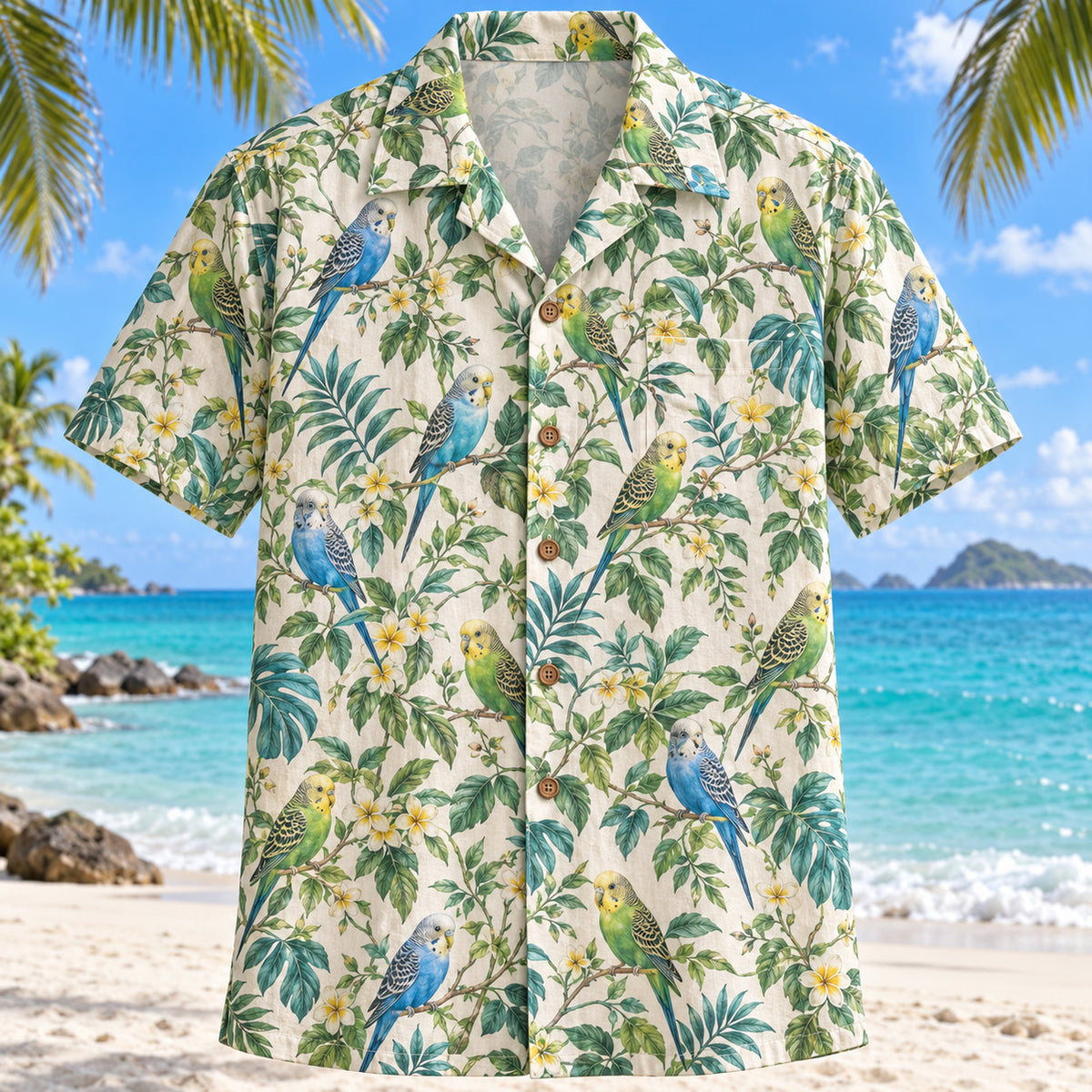 Budgie Botanical Parrot Hawaiian Shirt