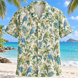 Budgie Botanical Parrot Hawaiian Shirt