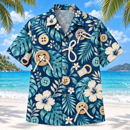 Button Practice Navy Occupational Therapist Hawaiian Shirt