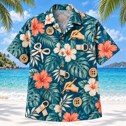 Button Practice Teal Occupational Therapist Hawaiian Shirt