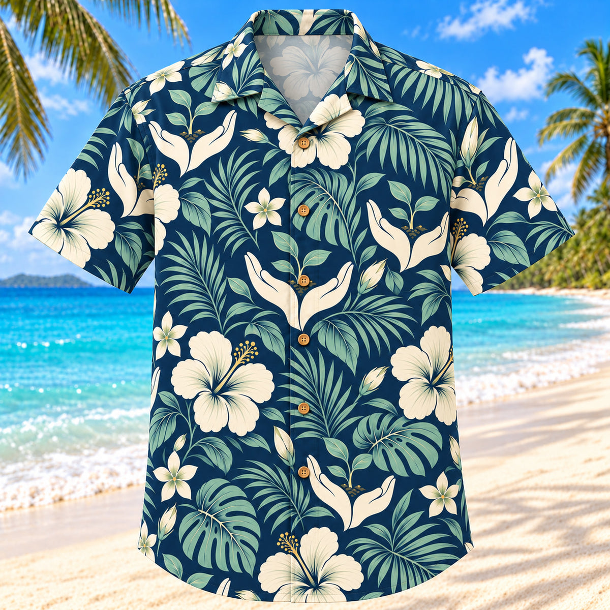 Care And Bloom Navy Cream Midwife Hawaiian Shirt