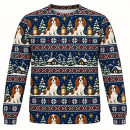 Cavalier King Charles Spaniel Christmas Lanterns All Over Print Ugly Sweater