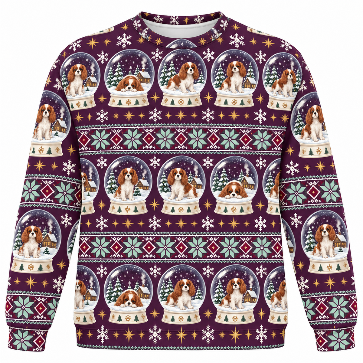 Cavalier King Charles Spaniel Christmas snow globes Ugly Sweater front view