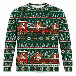 Cavalier King Charles Spaniel Christmas Train All Over Print Ugly Sweater