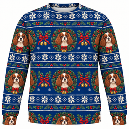 Cavalier King Charles Spaniel Christmas Wreaths All Over Print Ugly Sweater