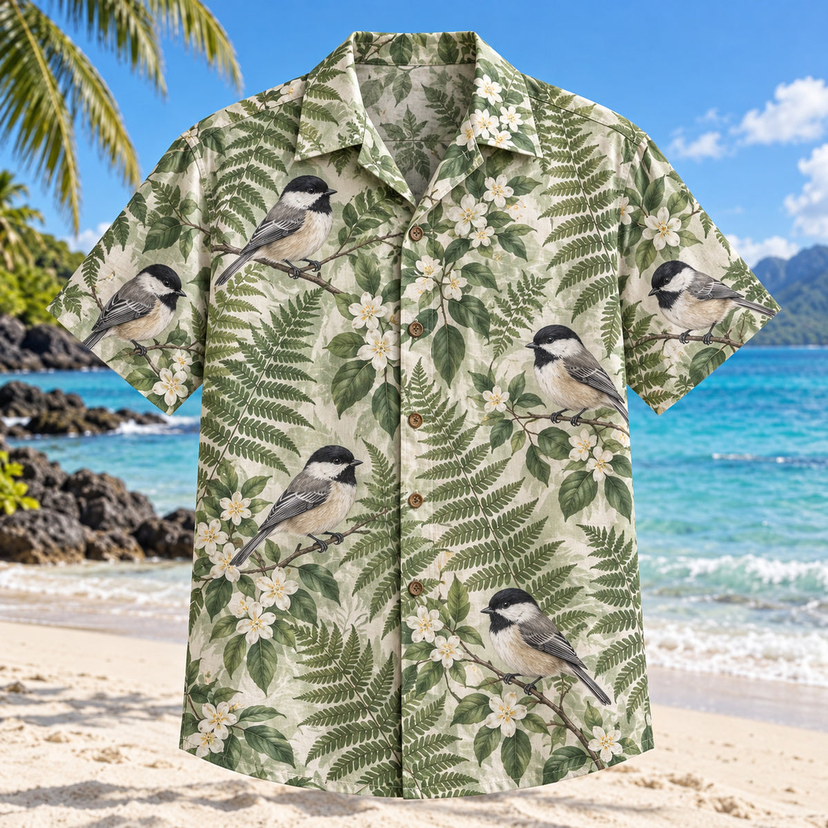 Chickadee Fern Birdwatching Hawaiian Shirt