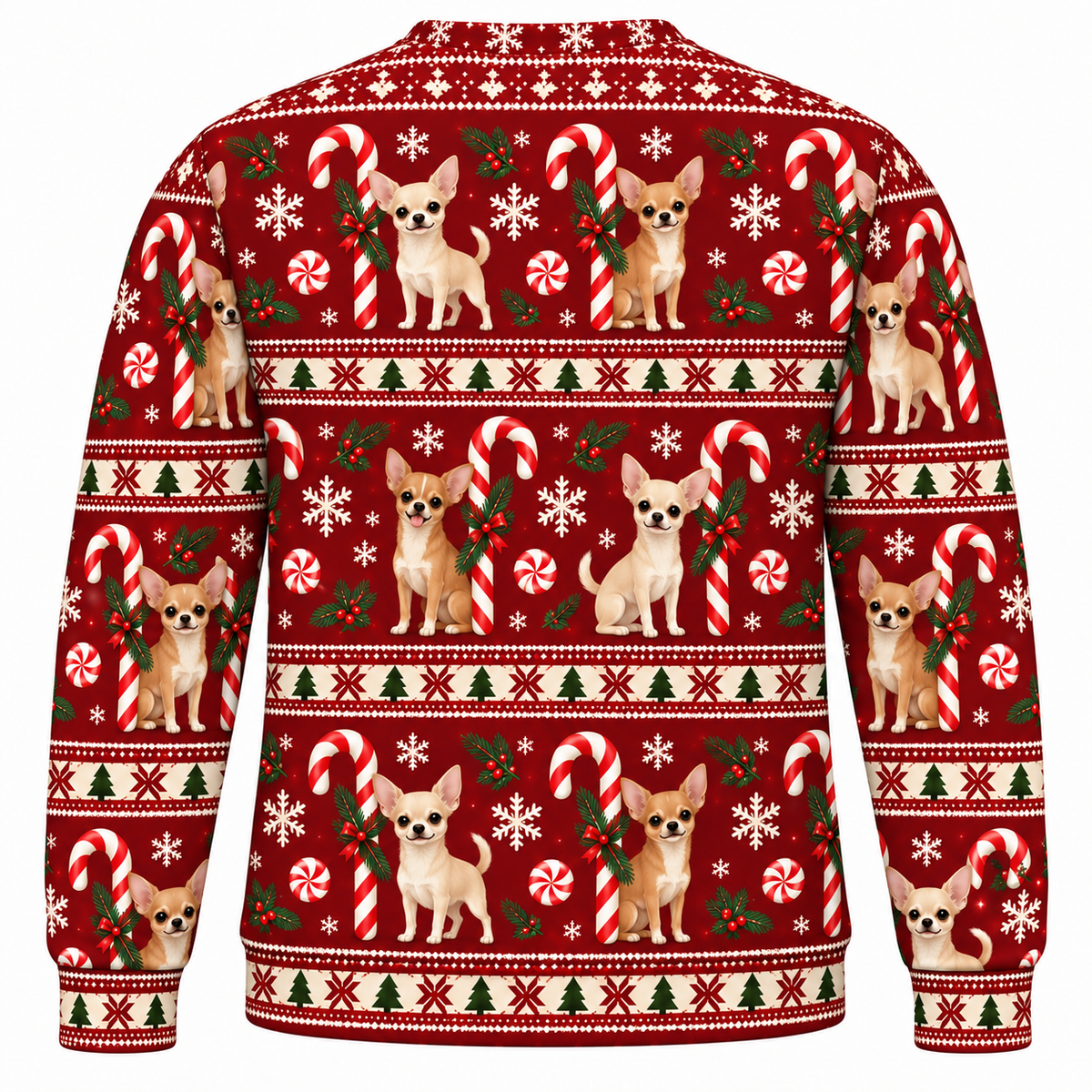 Chihuahua Candy Cane Christmas ugly sweater back view