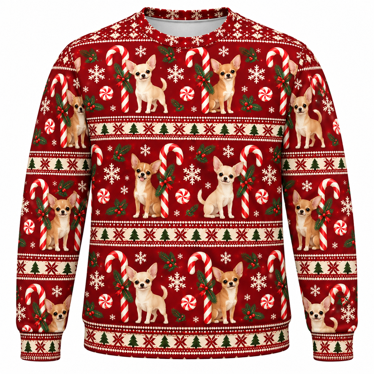 Chihuahua Candy Cane Christmas ugly sweater front view