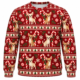 Chihuahua Candy Cane Christmas All Over Print Ugly Sweater