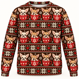 Chihuahua Cocoa Christmas All Over Print Ugly Sweater