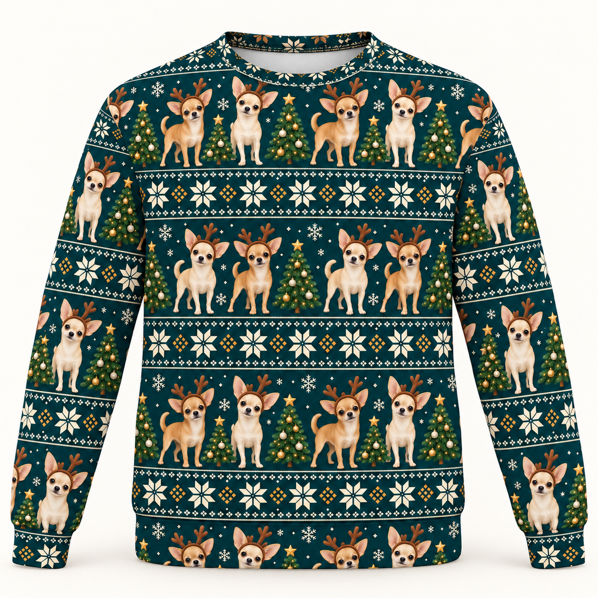 Chihuahua Reindeer ugly sweater front