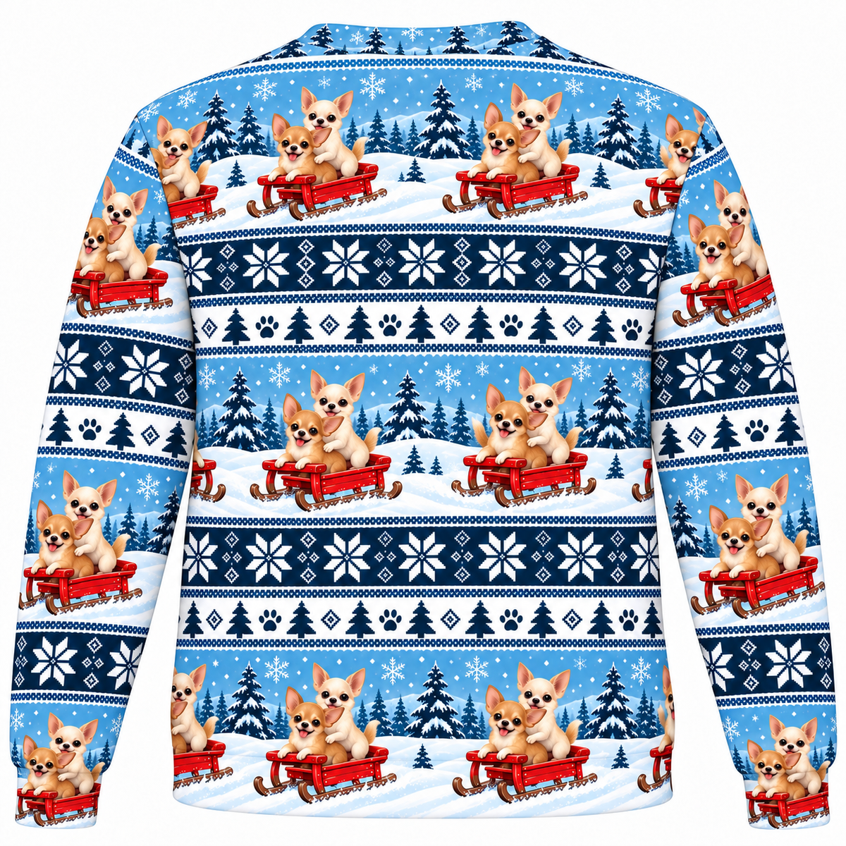 Chihuahua Snowy Sled ugly sweater back