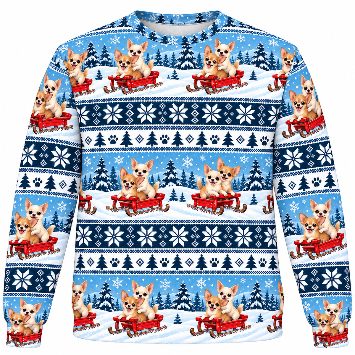Chihuahua Snowy Sled ugly sweater front