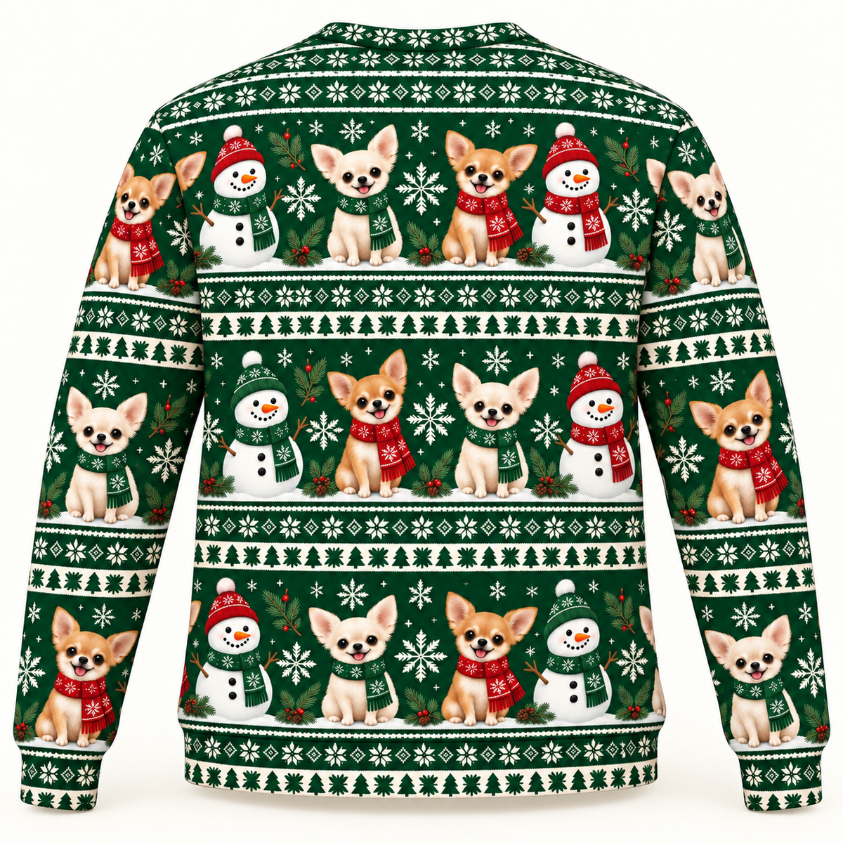 Chihuahua Snowman Friends ugly sweater back