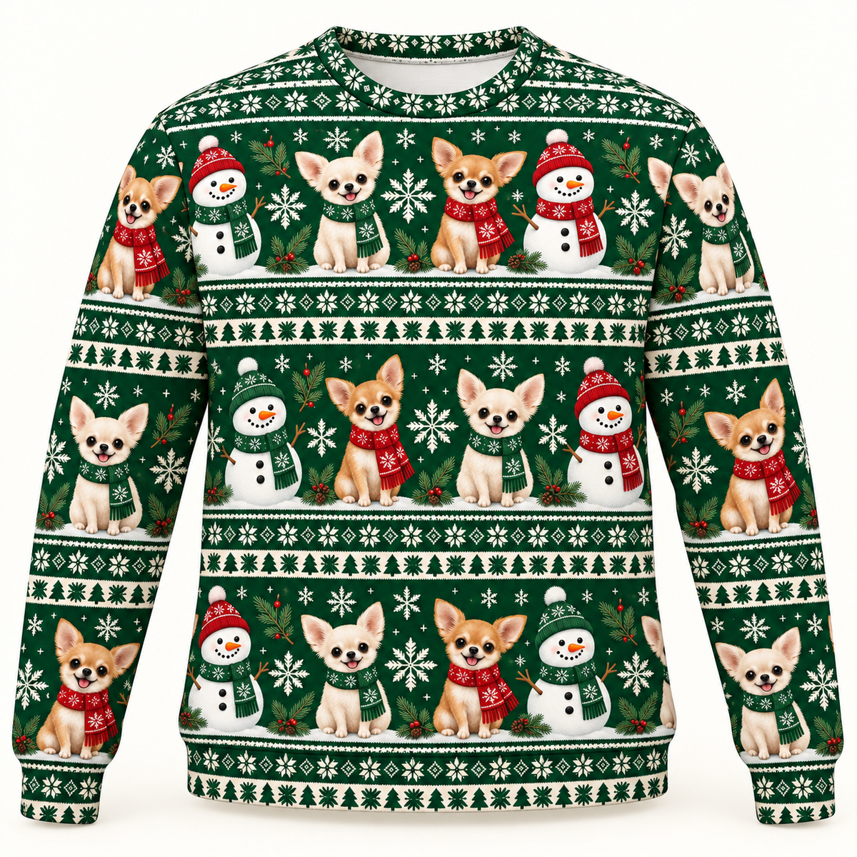 Chihuahua Snowman Friends ugly sweater front