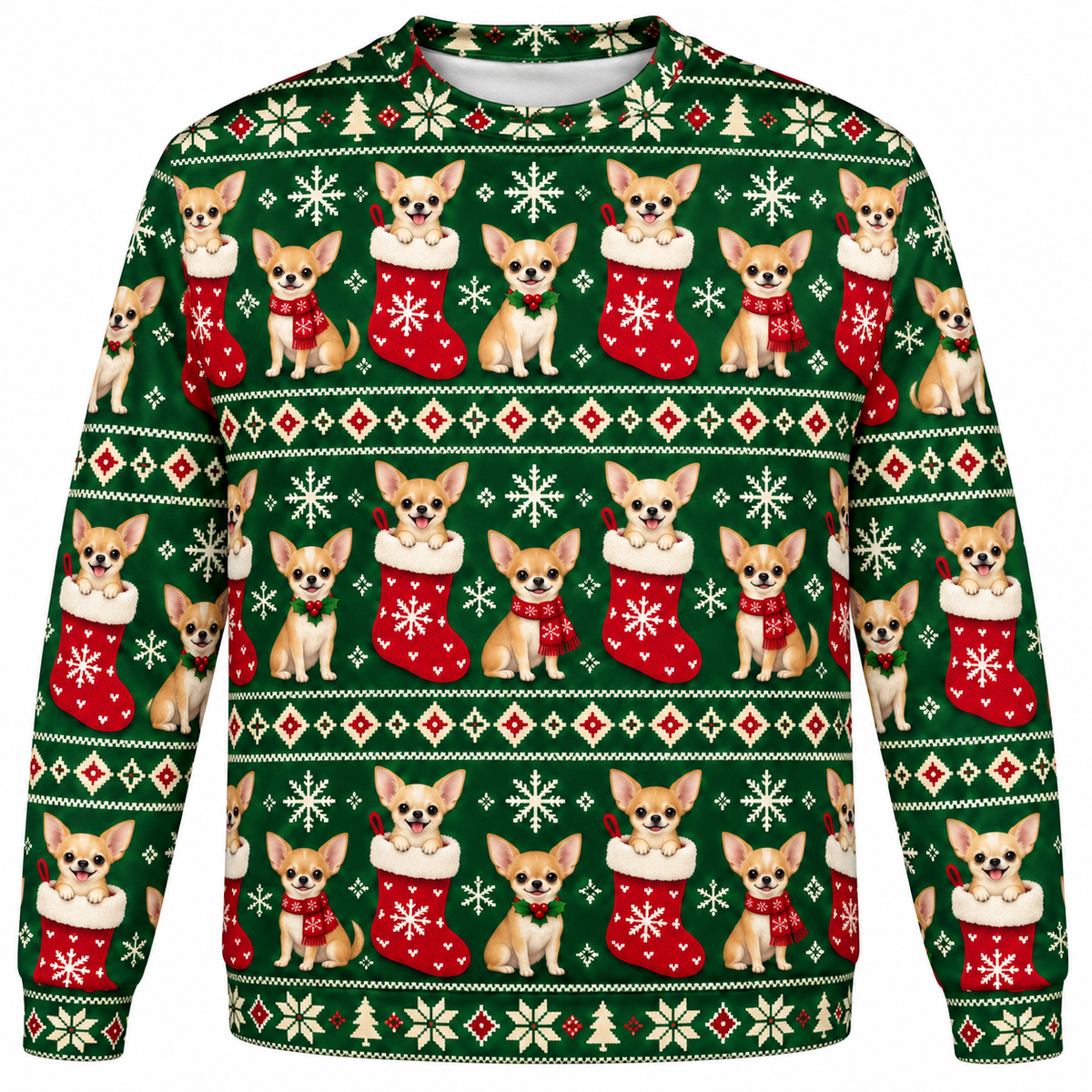 Chihuahua Christmas Stocking ugly sweater front view