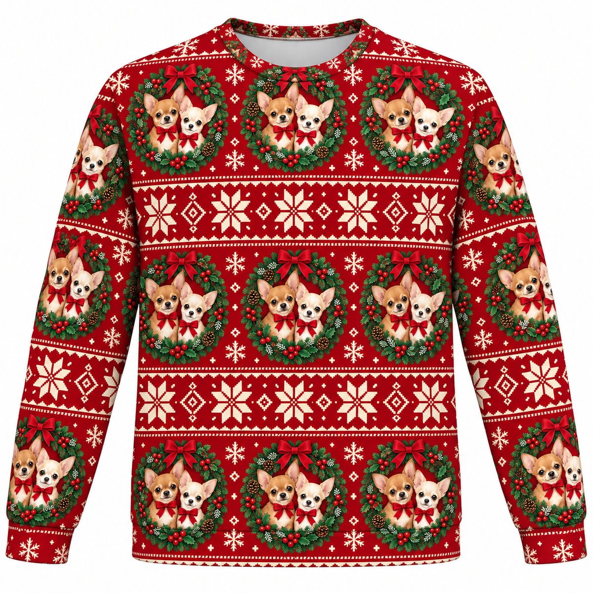 Chihuahua Christmas Wreath ugly sweater front