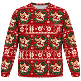 Chihuahua Christmas Wreath All Over Print Ugly Sweater