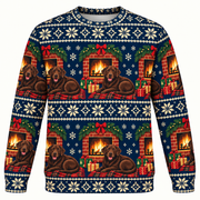 Chocolate Labrador Christmas Fireplace Ugly Sweater front