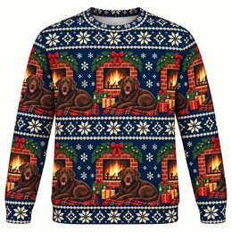 Chocolate Labrador Christmas Fireplace All Over Print Sweater