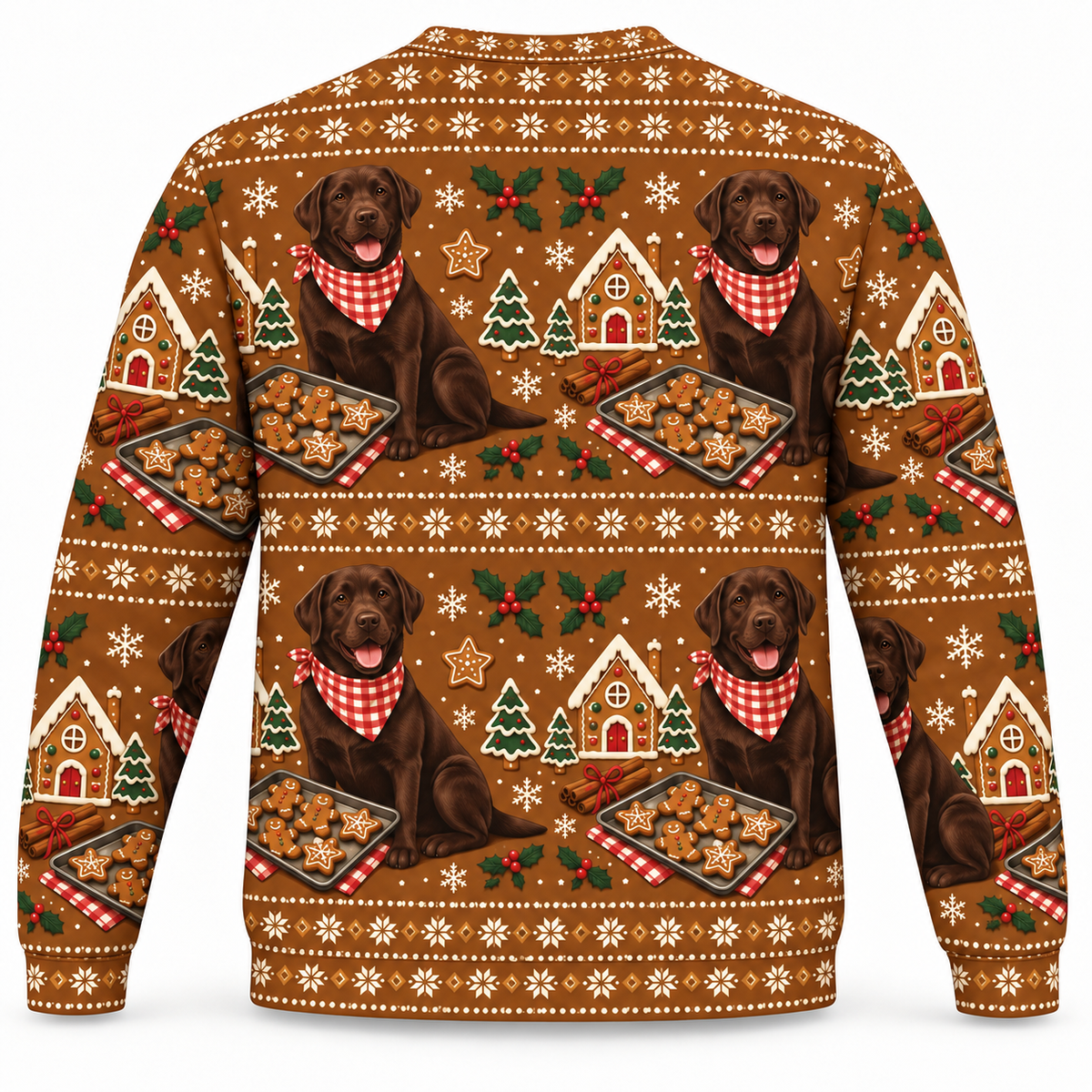 Chocolate Labrador Gingerbread Ugly Sweater back