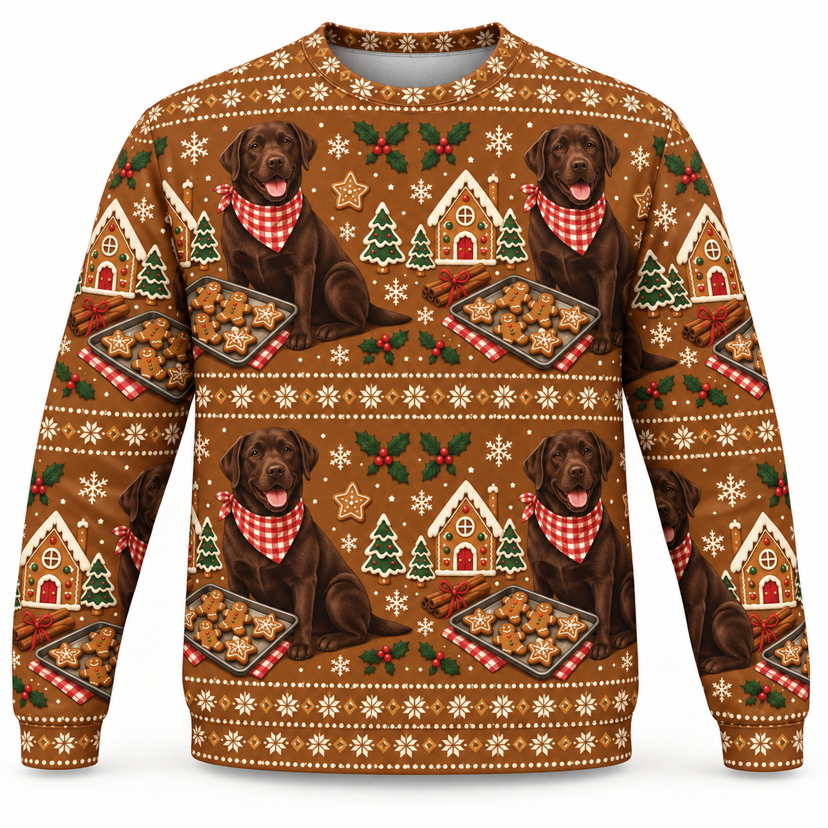 Chocolate Labrador Gingerbread Ugly Sweater front