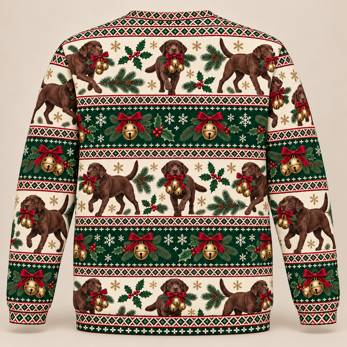 Chocolate Labrador Jingle Bells Ugly Sweater back