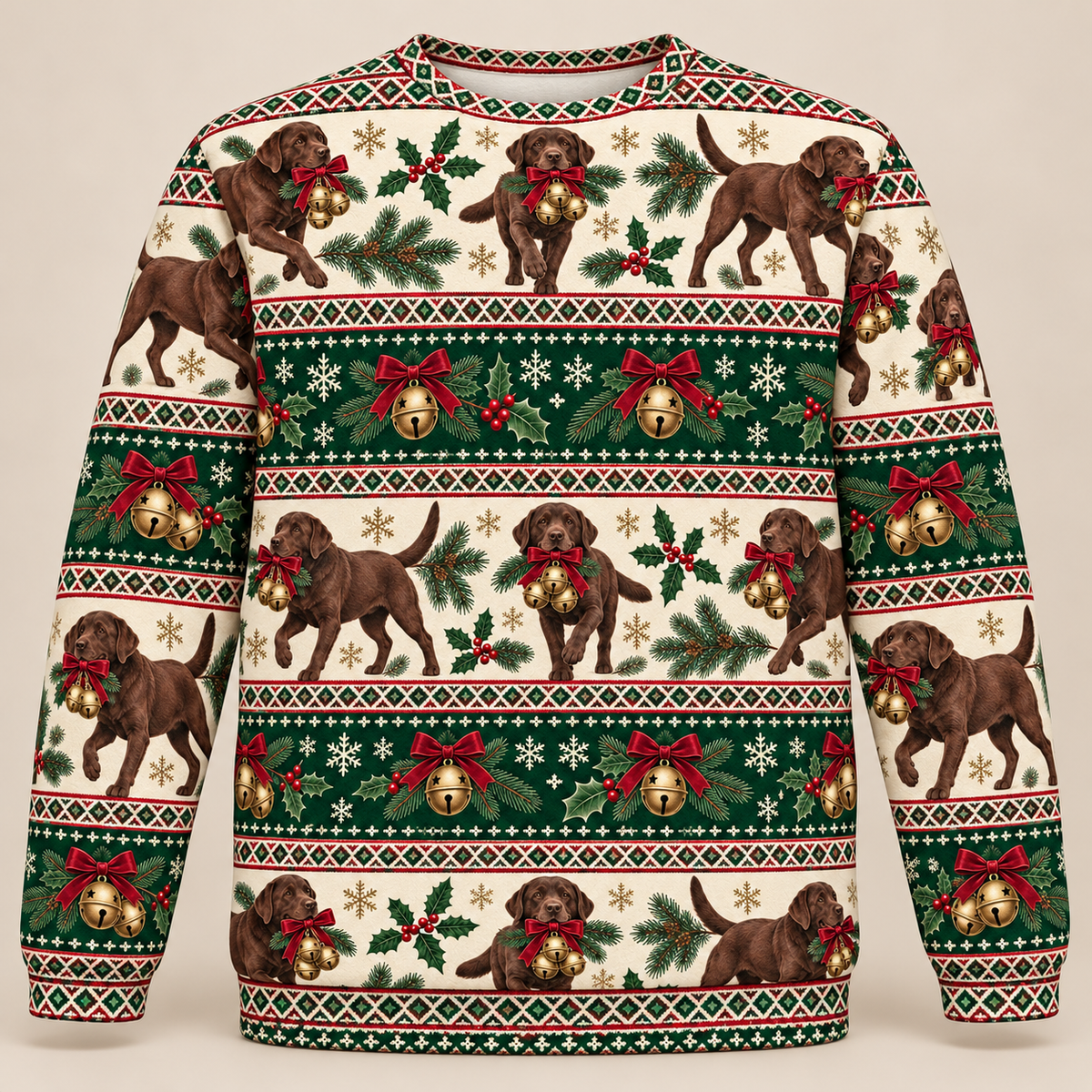 Chocolate Labrador Jingle Bells Ugly Sweater front
