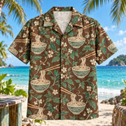 Front view of Chopstick Vine Japanese Food Hawaiian Shirt with plain chopsticks and noodle bowls among vines